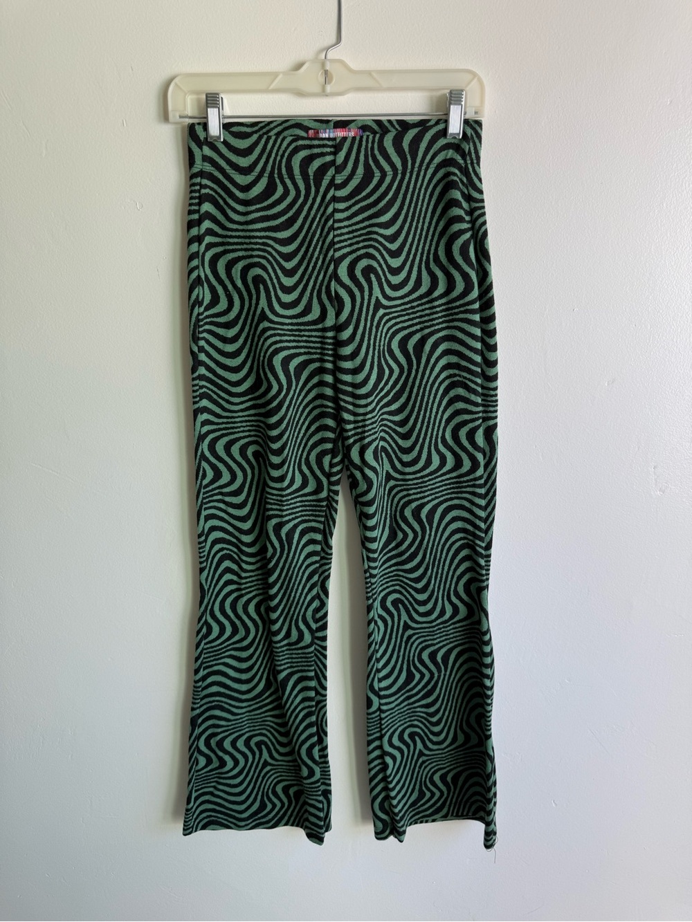 Urban Outfitters Zara Green and Black Swirl Print Flare Pants size Medium
